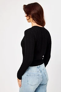 Scoop-Neck Cable Knit Cardigan