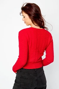 Scoop-Neck Cable Knit Cardigan