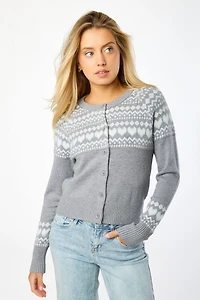 Fairisle Jacquard Crew-Neck Button-Front Cardigan