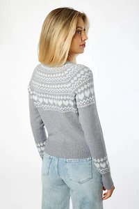 Fairisle Jacquard Crew-Neck Button-Front Cardigan
