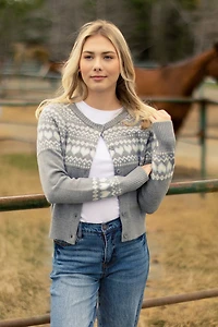 Fairisle Jacquard Crew-Neck Button-Front Cardigan