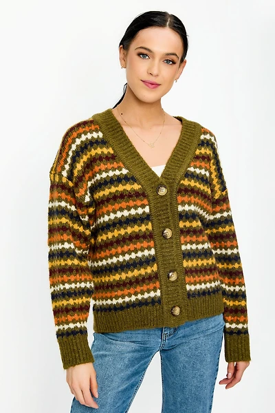 Multi-Colour V-Neck Knit Cardigan