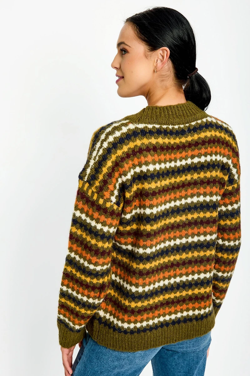 Multi-Colour V-Neck Knit Cardigan
