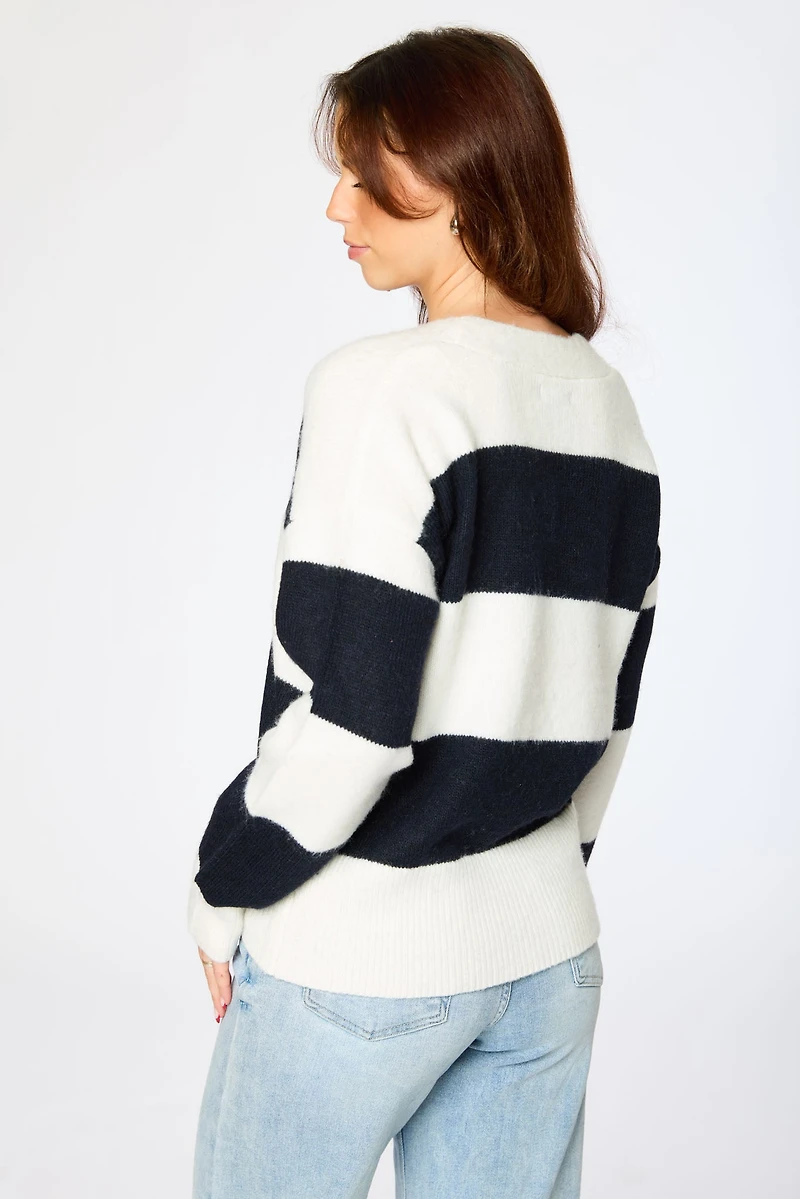 Rugby-Stripe Grandpa Cardigan