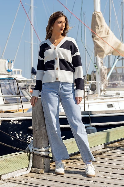 Rugby-Stripe Grandpa Cardigan