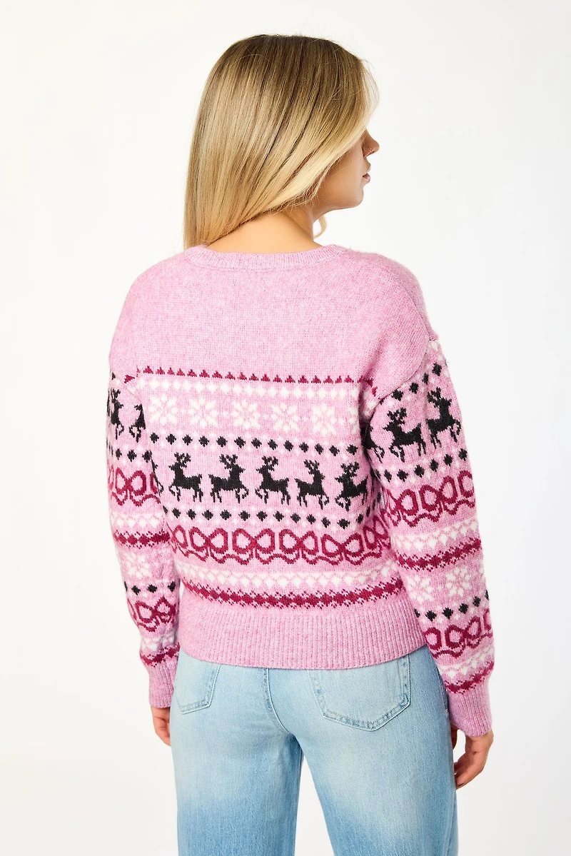 Reindeer Bow Fair Isle Sweater