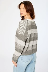 Stripe Chenille Crew-Neck Long Sleeve Sweater