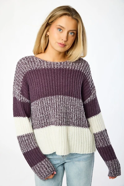 Fuzzy Stripe Crewneck Sweater