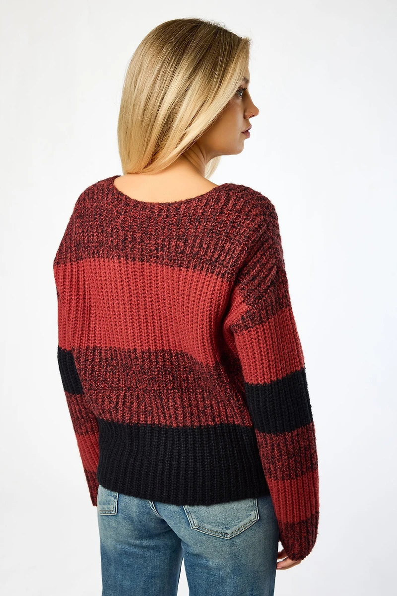 Fuzzy Stripe Crewneck Sweater