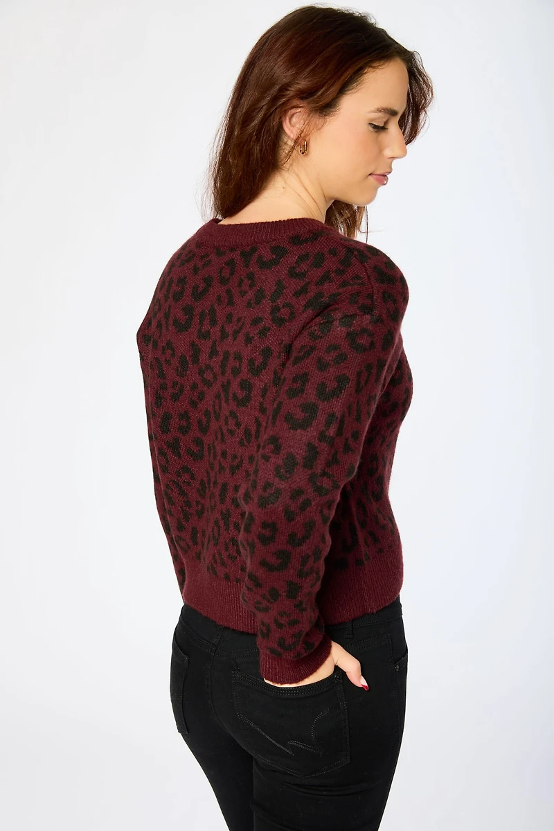 Animal Print Crew-Neck Cardigan