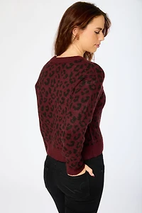 Animal Print Crew-Neck Cardigan
