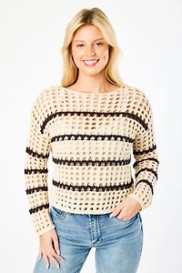 Openwork Stripe Long-Sleeve Sweater