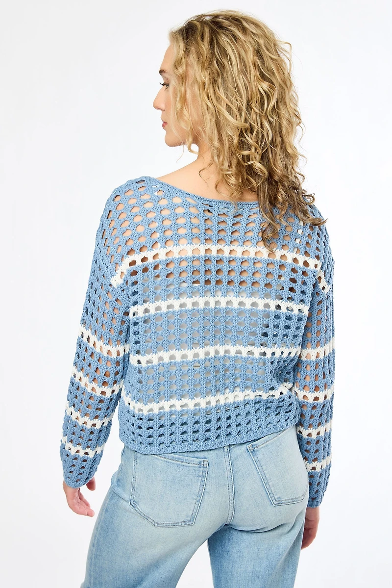 Openwork Stripe Long-Sleeve Sweater