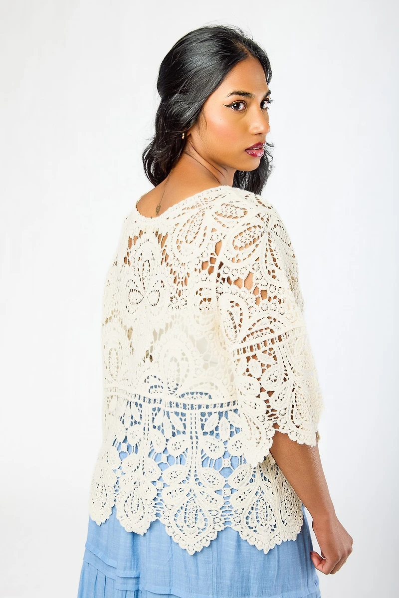 Crochet Elbow-Length Sleeve Sweater