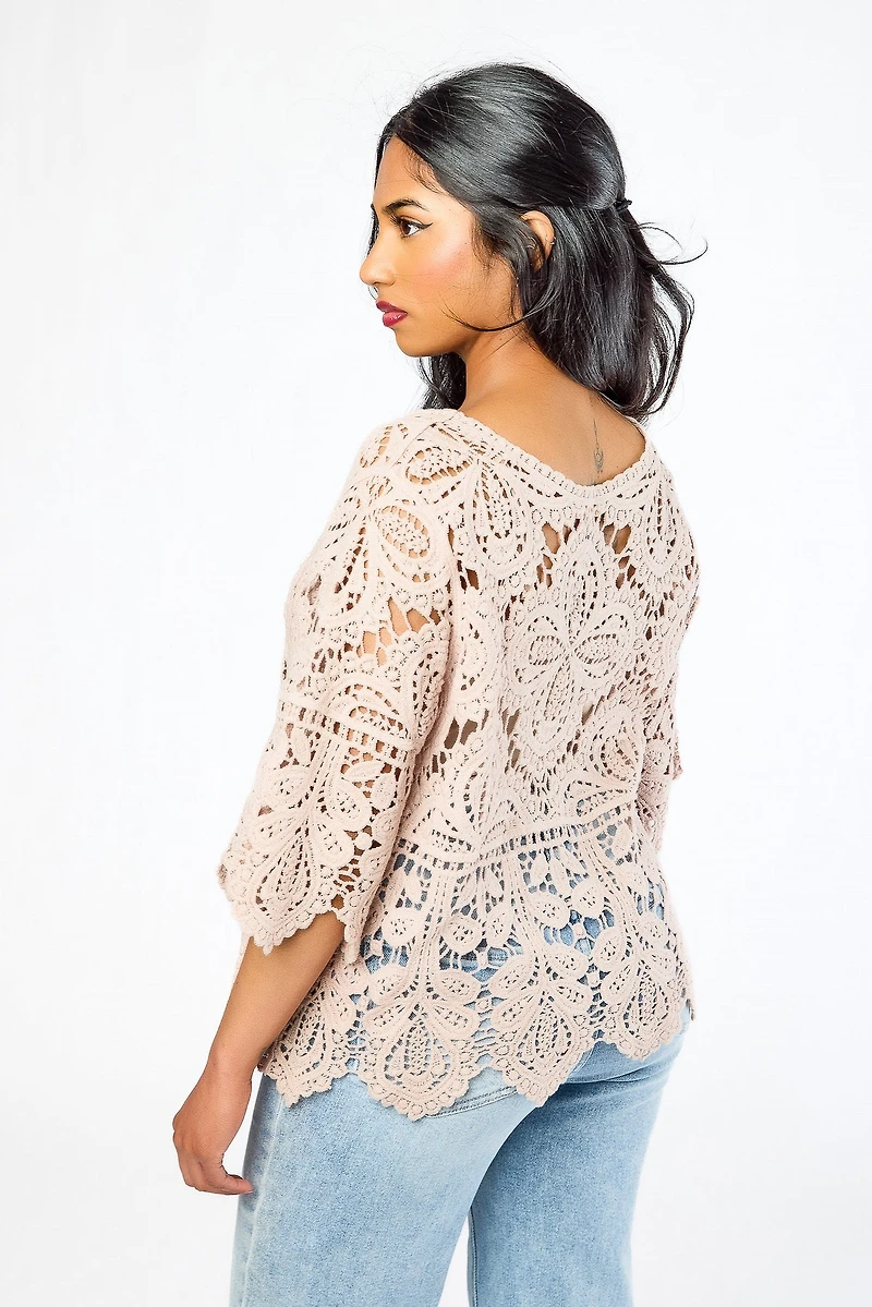 Crochet Elbow-Length Sleeve Sweater