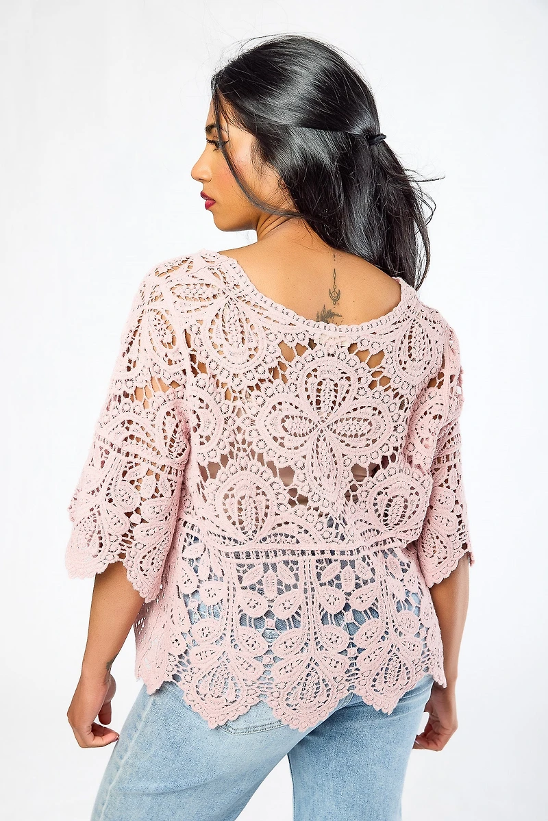 Crochet Elbow-Length Sleeve Sweater