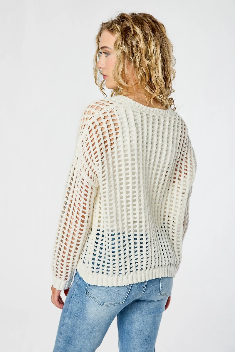 Open Knit Long-Sleeve Cardigan