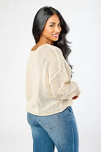 Openwork Sweater with Floral Jacquard