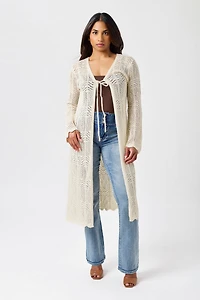 Crochet Bell-Sleeve Duster with Tie-Front