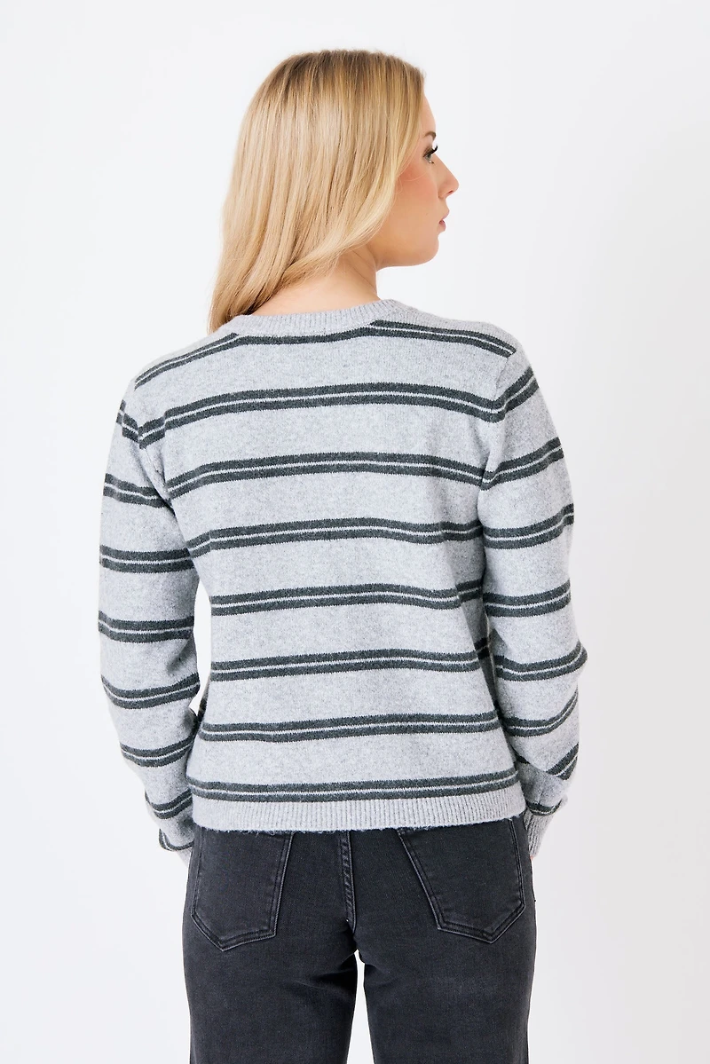 Striped Button-Front Cardigan