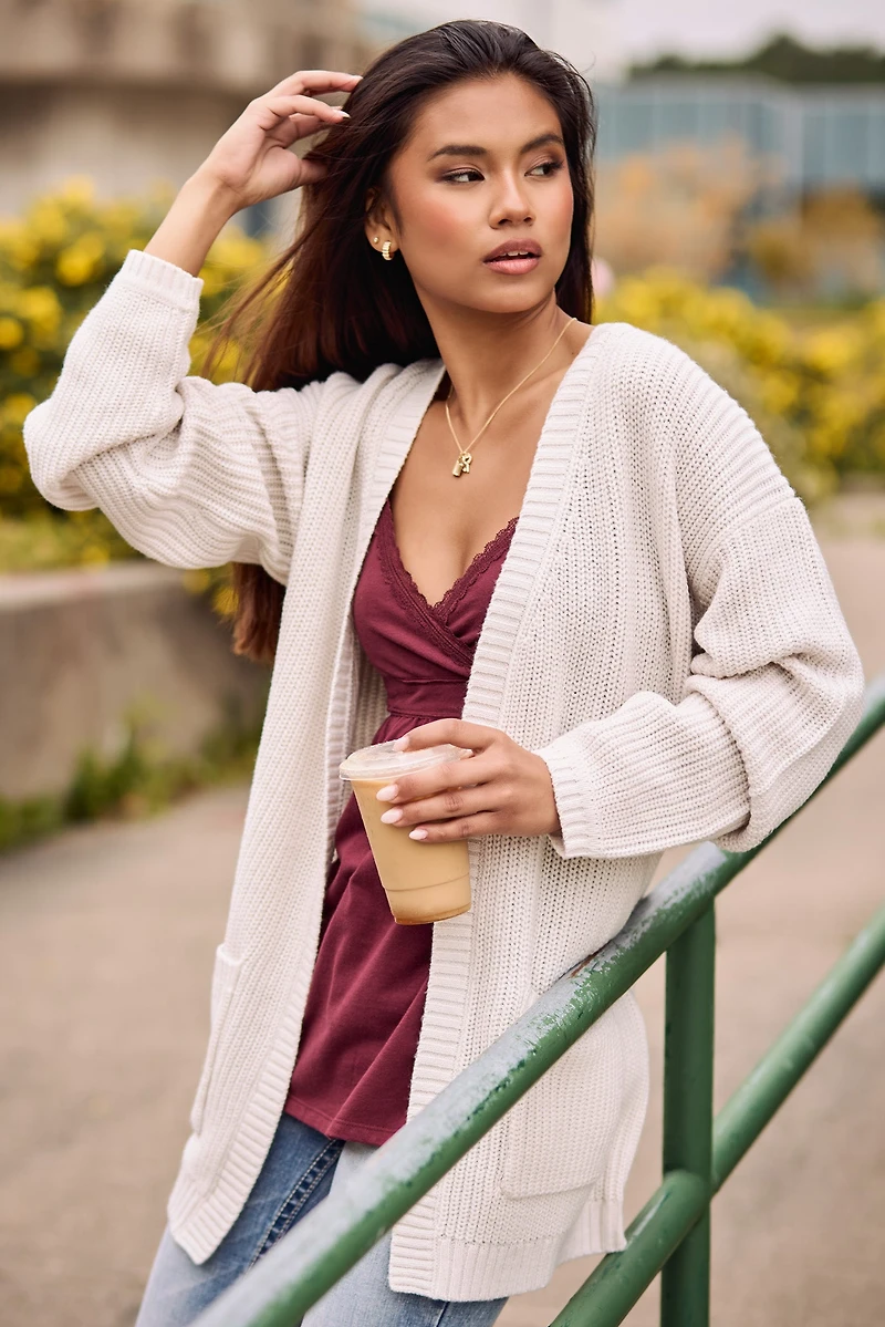 Shaker Knit Open Cardigan