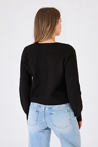 Ribbed Cardigan with Triple Bow Front