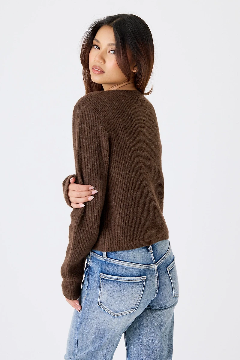 Ribbed Cardigan with Triple Bow Front