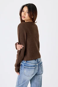 Ribbed Cardigan with Triple Bow Front