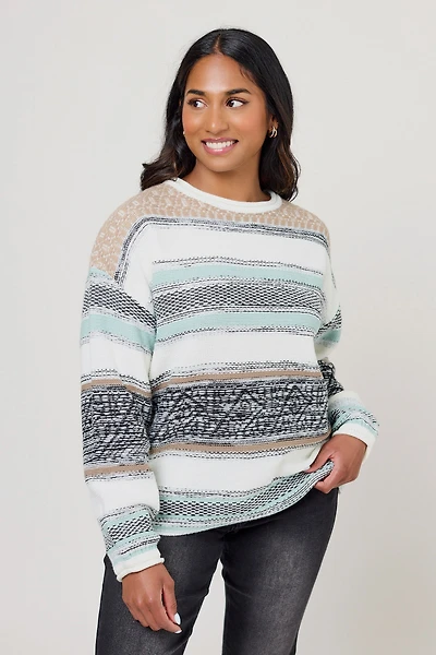 Striped Knit Balloon Sleeve Sweater
