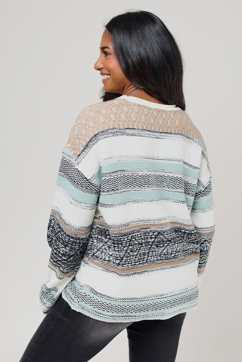 Striped Knit Balloon Sleeve Sweater