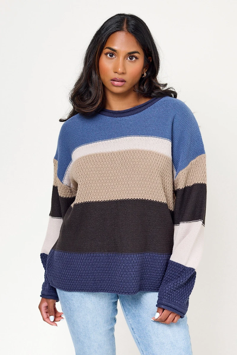 Textured Stripe Balloon Sleeve Sweater