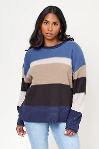 Textured Stripe Balloon Sleeve Sweater