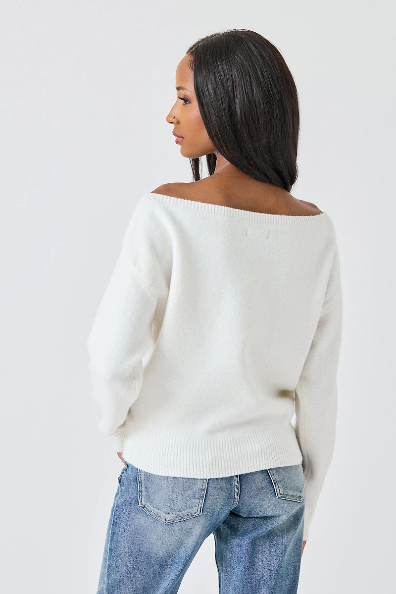 Brushed Yarn Off-Shoulder Sweater