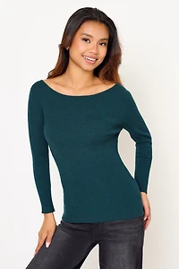 Ribbed Boat Neck 3/4 Sleeve Top
