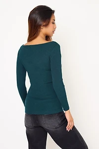 Ribbed Boat Neck 3/4 Sleeve Top