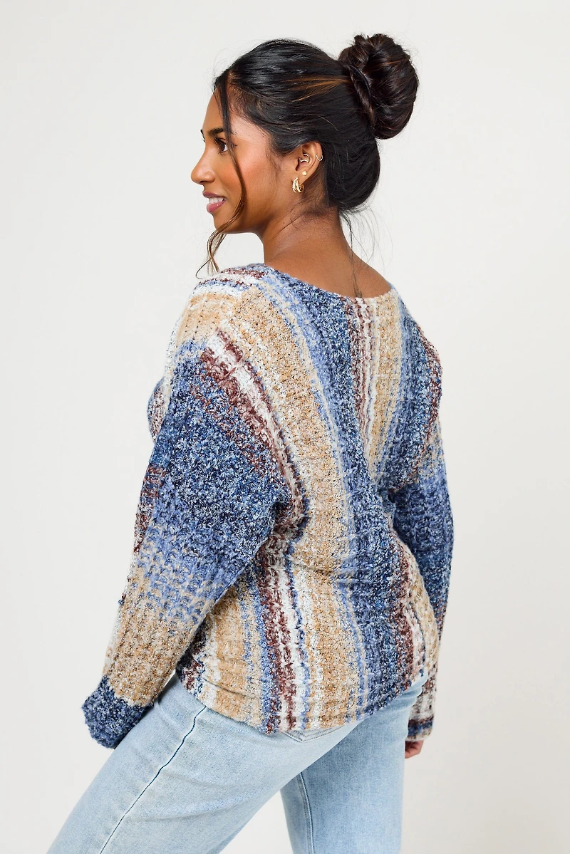 Space-Dye Stripe Dolman Sleeve Boat Neck Sweater