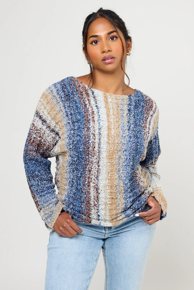 Space-Dye Stripe Dolman Sleeve Boat Neck Sweater