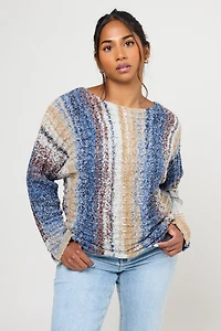 Space-Dye Stripe Dolman Sleeve Boat Neck Sweater