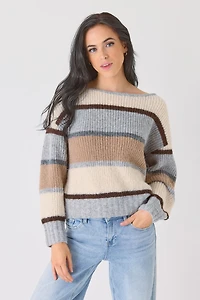 Soft Yarn Striped Off-Shoulder Sweater