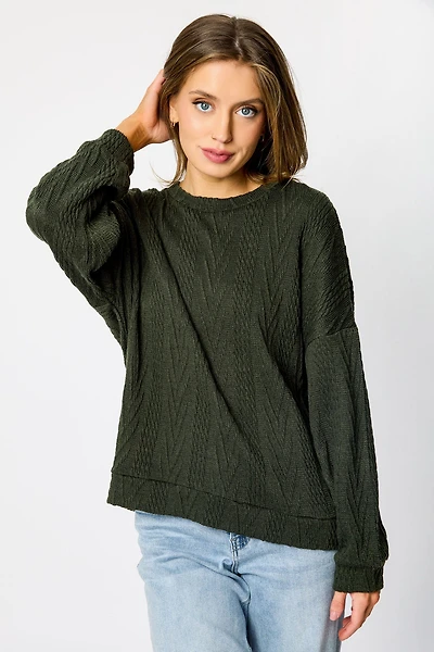 Cable Knit Balloon Sleeve Sweater