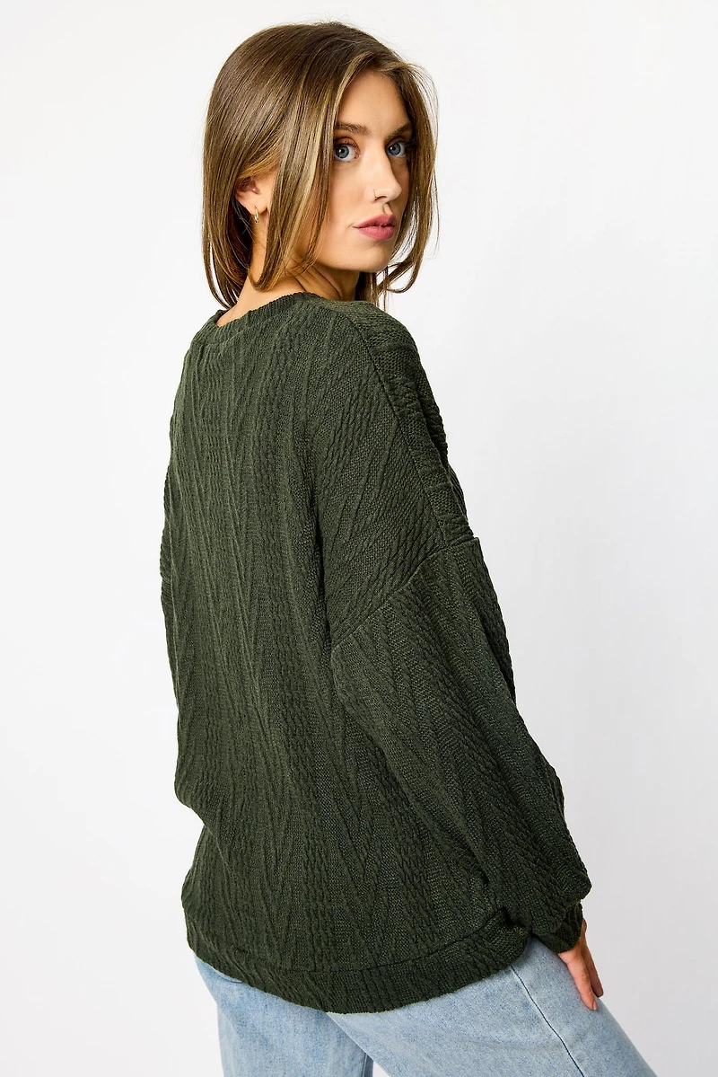 Cable Knit Balloon Sleeve Sweater