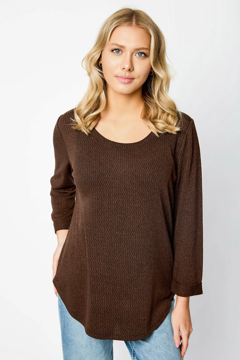 Knitted 3/4 Sleeve Scoopneck Sweater