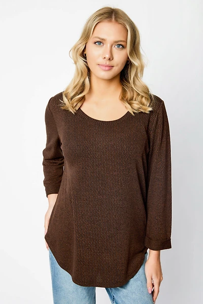 Knitted 3/4 Sleeve Scoopneck Sweater
