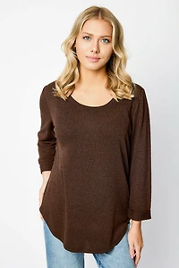 Knitted 3/4 Sleeve Scoopneck Sweater