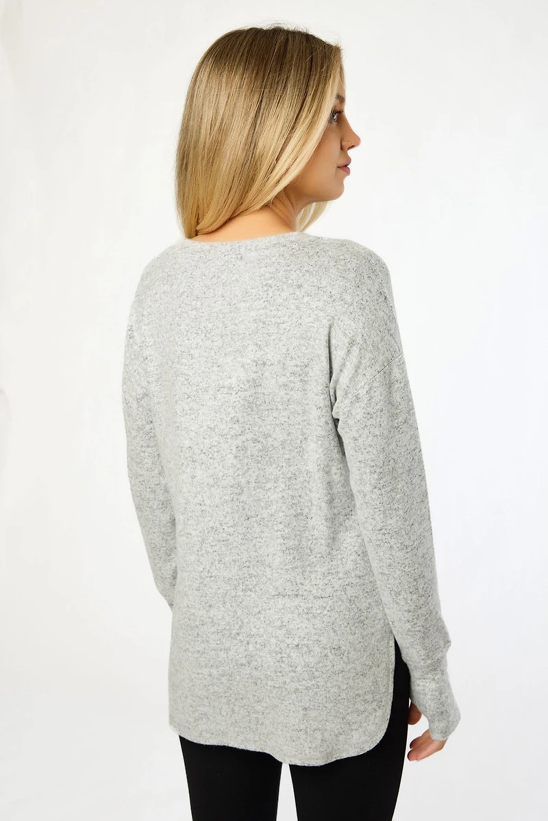 Long Sleeve Crew-Neck Supersoft Sweater with Thumbholes
