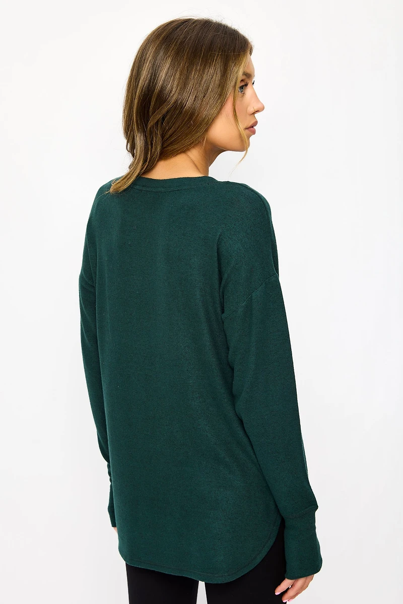 Long Sleeve Crew-Neck Supersoft Sweater with Thumbholes