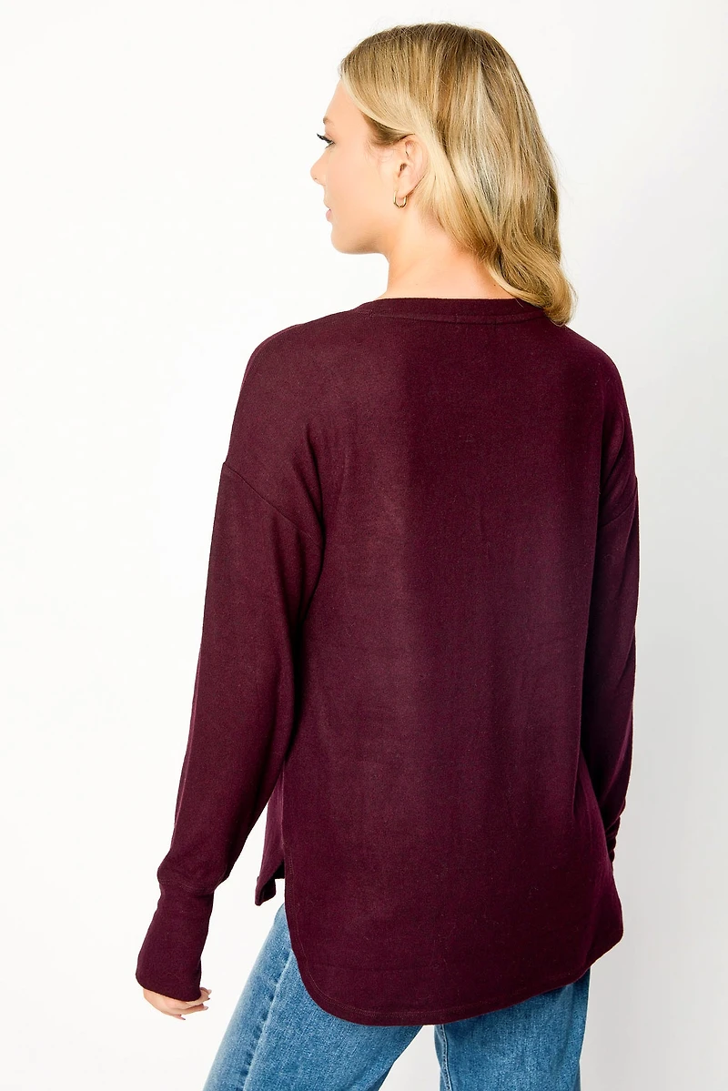Long Sleeve Crew-Neck Supersoft Sweater with Thumbholes