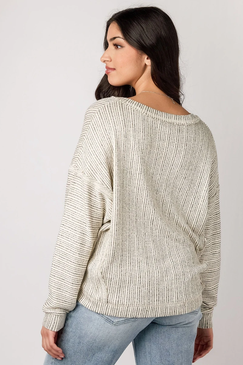 Oversized Ribbed V-Neck Sweater