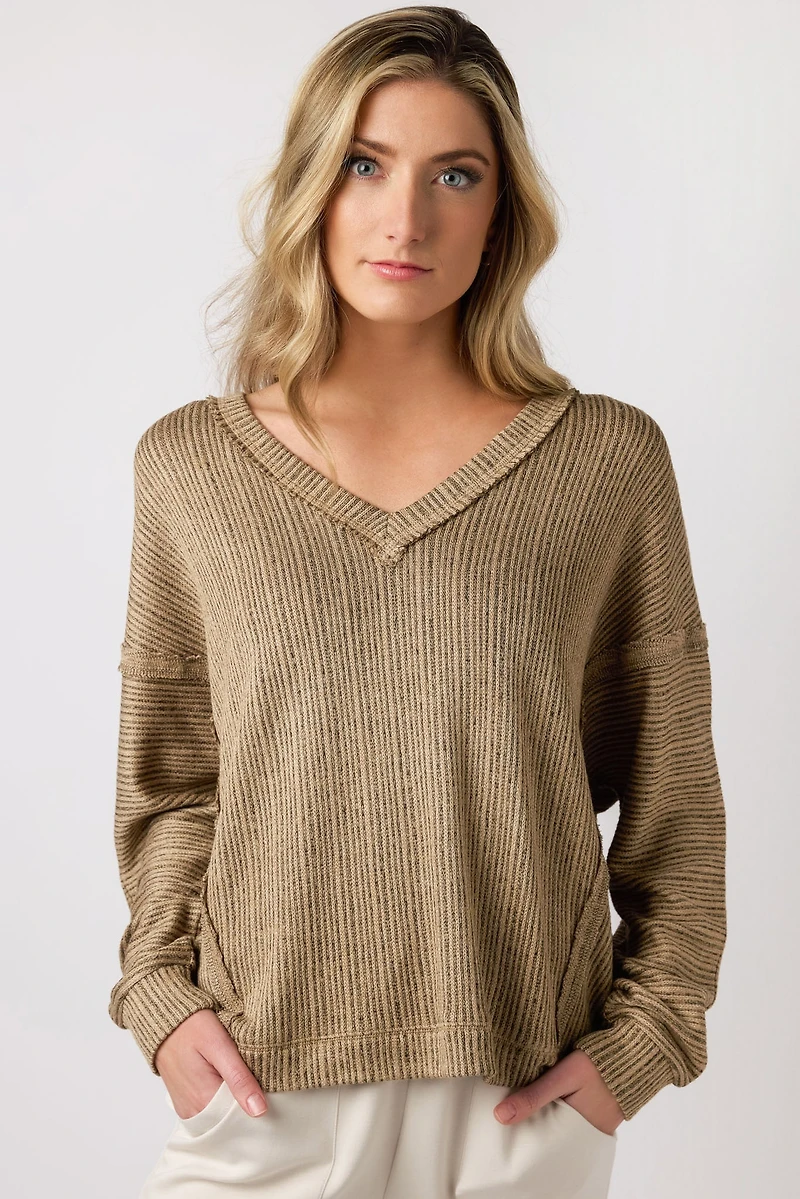 Oversized Ribbed V-Neck Sweater