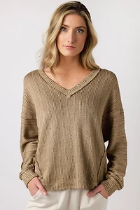 Oversized Ribbed V-Neck Sweater